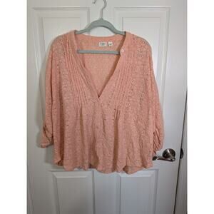 Cato 22/24 peach lace button up peach top